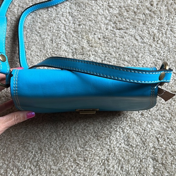 Made in Italy- Leather blue gold hardware crossbody handbag purse adjustable - Picture 6 of 15